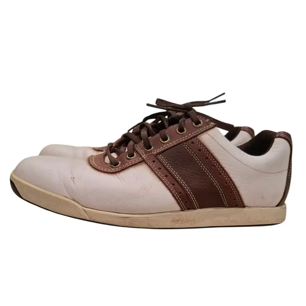 Footjoy FJ Mens Golf Shoes Brown White 9M 54077 Spikeless Leather